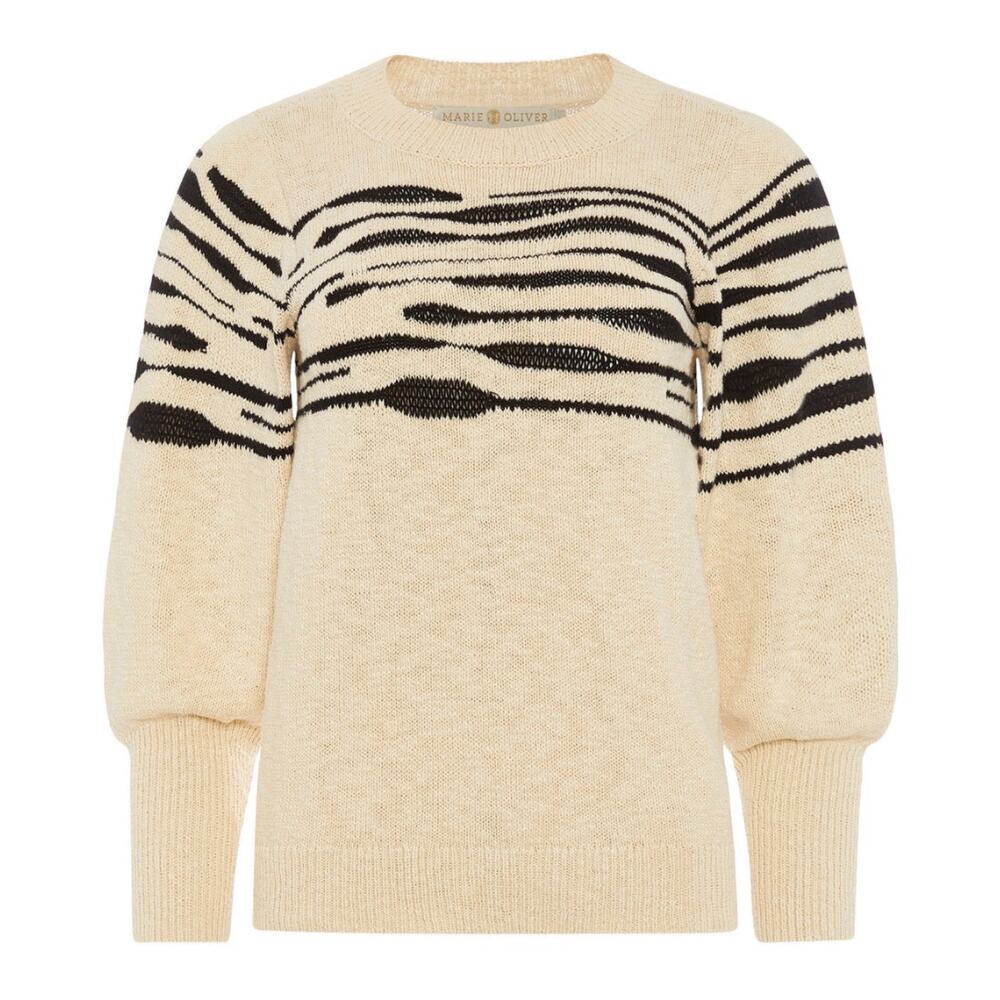 Marie Oliver Oriana Stratus Cream 100% Cotton Puff Shoulder Sweater L NWT $248